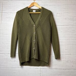 Cabi Sweater Womens Size XS Dark Olive Green Aerial Diagonal Ribbed Cardigan